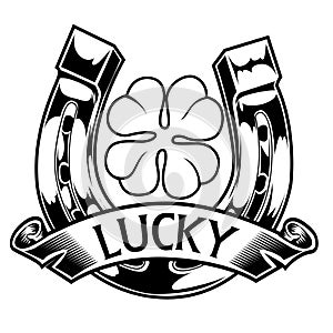 Horseshoe and four leaf clover ucky symbol vector 005