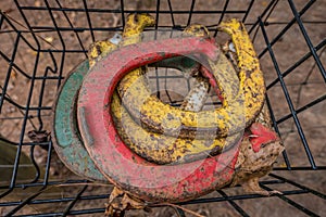 Horseshoe game in a basket