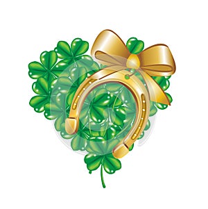 Horseshoe and heart made of four leaf clover