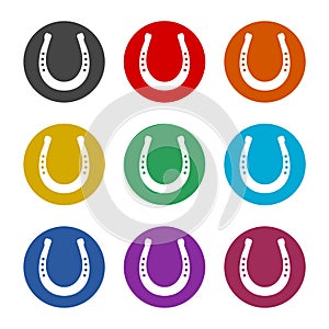 Horseshoe, horse shoe silhouette color icon set isolated on white background