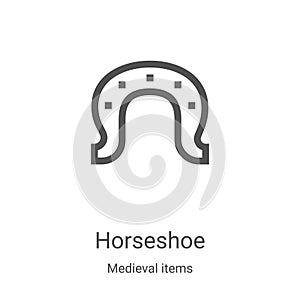 horseshoe icon vector from medieval items collection. Thin line horseshoe outline icon vector illustration. Linear symbol for use