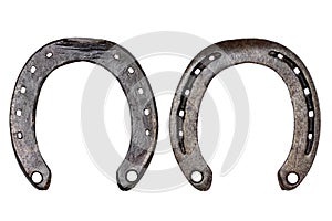 Horseshoe isolated. Close-up of metal horse shoe as a symbol of good luck, prosperity and of a happy future isolated on a white