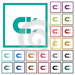 Horseshoe magnet flat color icons with quadrant frames