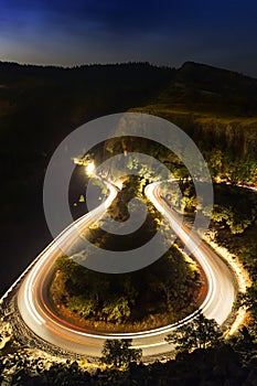 Horseshoe roadway at night