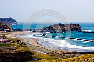 Horseshoe-shaped coast off Muroran, Hokkaido, Japan