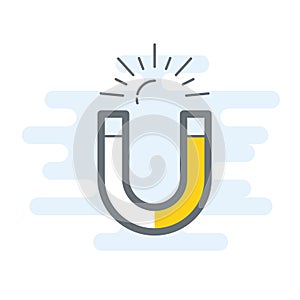 Horseshoe shaped magnet icon in simple flat style