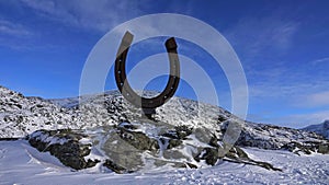 Horseshoe statue on Mount Hoven Skylift in Vestland in Norway