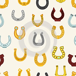 Horseshoe vector luck horse hoof shoe lucky symbol fortune talisman icons animal leg illustration seamless pattern