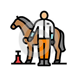 horseshoeing blacksmith color icon vector illustration