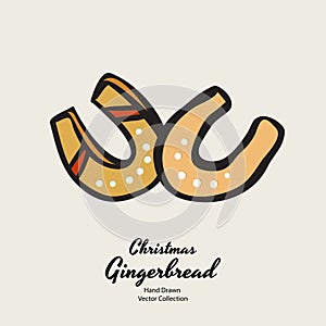 Horseshoes christmas gingerbread biscuits drawn vector illustration. Vintage traditional bake christmas marzipan glaze