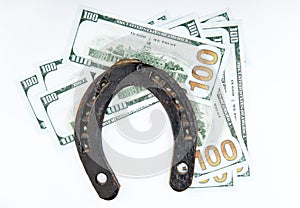 Horseshoes money dollar white background