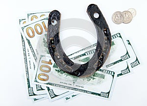 Horseshoes money dollar white background