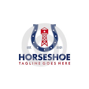 Horseshoes with oil miners design logo.