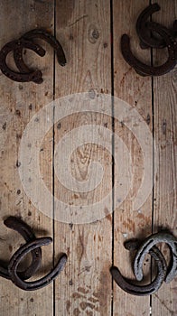 Horseshoes on a wooden surface