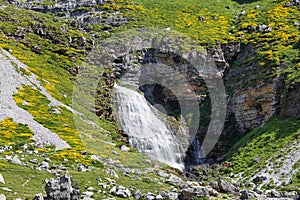 Horsetail waterfall in Ordesa, Spain