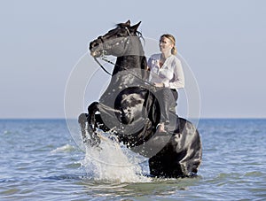 Horsewoman in the sea