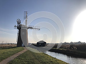 Horsey wind pump at dusk in February