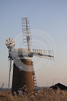 Horsey wind pump at dusk in February