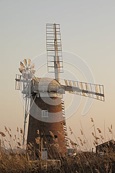 Horsey wind pump at dusk in February