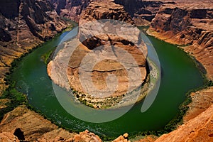 Horshoe Bend Famous View of Colorado River in Canyon with Red Rock