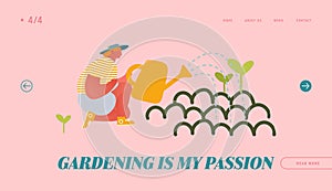 Horticulture and Olericulture Hobby Website Landing Page. Happy Woman Gardening Watering Plants from Can