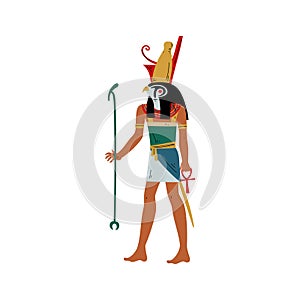 Horus God of Sky and Sun with Head of Falcon, Symbol of Ancient Egyptian Culture Vector Illustration
