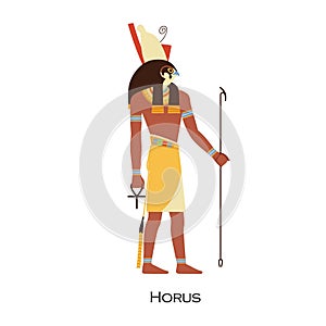 Horus profile, Egyptian god. Hor, Ancient Egypts deity of kingship and sky. Falcon-headed character of old civilization photo