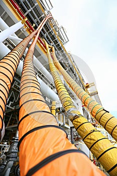 Hose line installed in oil and gas process and purge nitrogen gas into vessel for protected fire case, Offshore construction