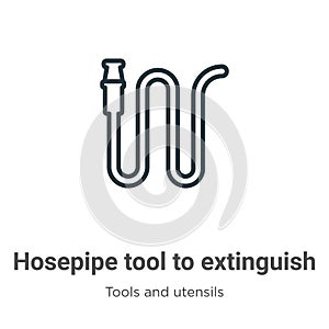 Hosepipe tool to extinguish fire or gardening outline vector icon. Thin line black hosepipe tool to extinguish fire or gardening