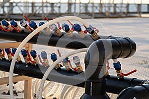 Hoses and pipes equipment for artificial skating rink, maintenance of ice arena or hockey field