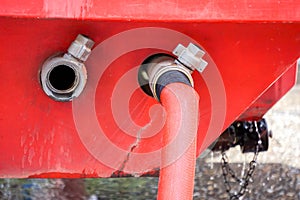 Hoses to quench the fire connecting with water pump valves of fire truck
