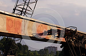 hoses and tubes of the hydraulic system from heavy machinery - Machine to hammer the piles in the construction road junction in M