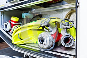 Hoses in vehicle of german fire brigade