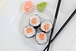 Hosomaki, salmon. Traditional japanese sushi rolls