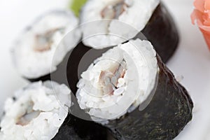 Hosomaki, sardine. Traditional japanese sushi rolls