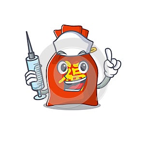 Hospitable Cute Nurse chinese money bag Scroll cartoon style holding syringe