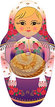 Hospitable nested doll with loaf (vector) photo