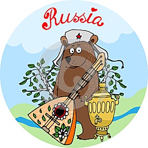 Hospitable Russian bear with a balalaika