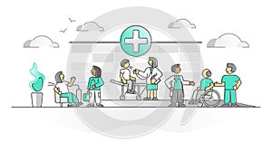 Hospital as healthcare medical ambulance or clinic monocolor outline concept photo