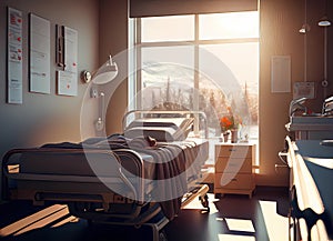 hospital bed in a bright room. a separate room for a sick person.