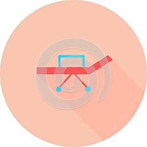 Hospital bed in circle with long shadows. Intensive care unit icon. Resuscitation, rehabilitation, hospital ward. Vector illustrat