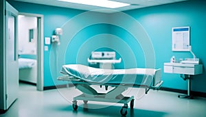 Hospital bed in emergency room blurred background