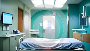 Hospital bed in emergency room blurred background