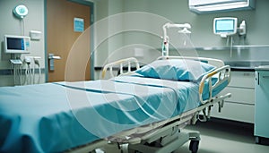 Hospital bed in emergency room blurred background