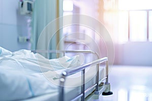 Hospital bed in emergency room blurred background. Abstract blurred medical clinic interior. by AI generated image