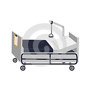 Hospital bed. Empty intensive care unit - medical equipment. Healthcare and treatment in modern clinic Flat style vector