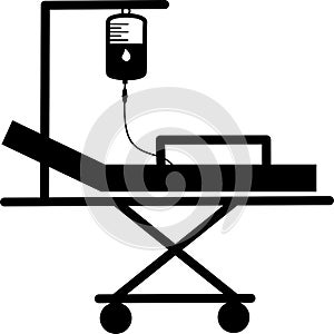 Hospital bed. Intensive care unit icon. Resuscitation, rehabilitation, hospital ward. Medicine concept. Vector illustration can be