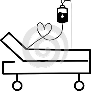 Hospital bed. Intensive care unit icon. Resuscitation, rehabilitation, hospital ward. Medicine concept. Vector illustration can be