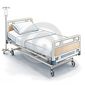 Hospital bed with white sheets