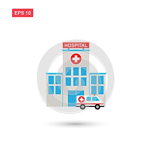Hospital building with ambulance vector icon isolated